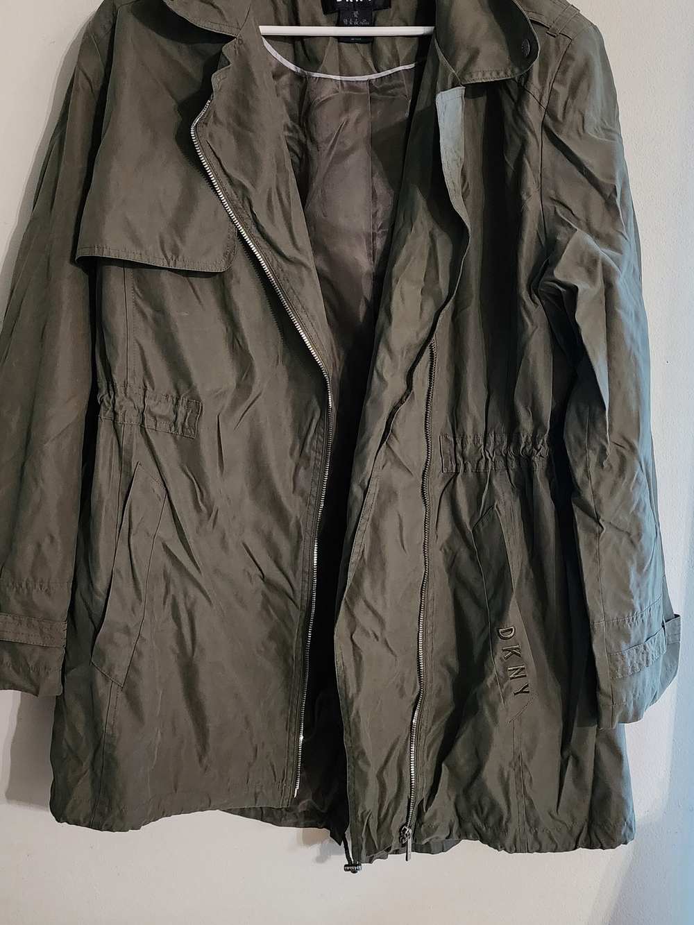 DKNY Olive Green Utility Anorak Trench Jacket Drawstring Waist Large